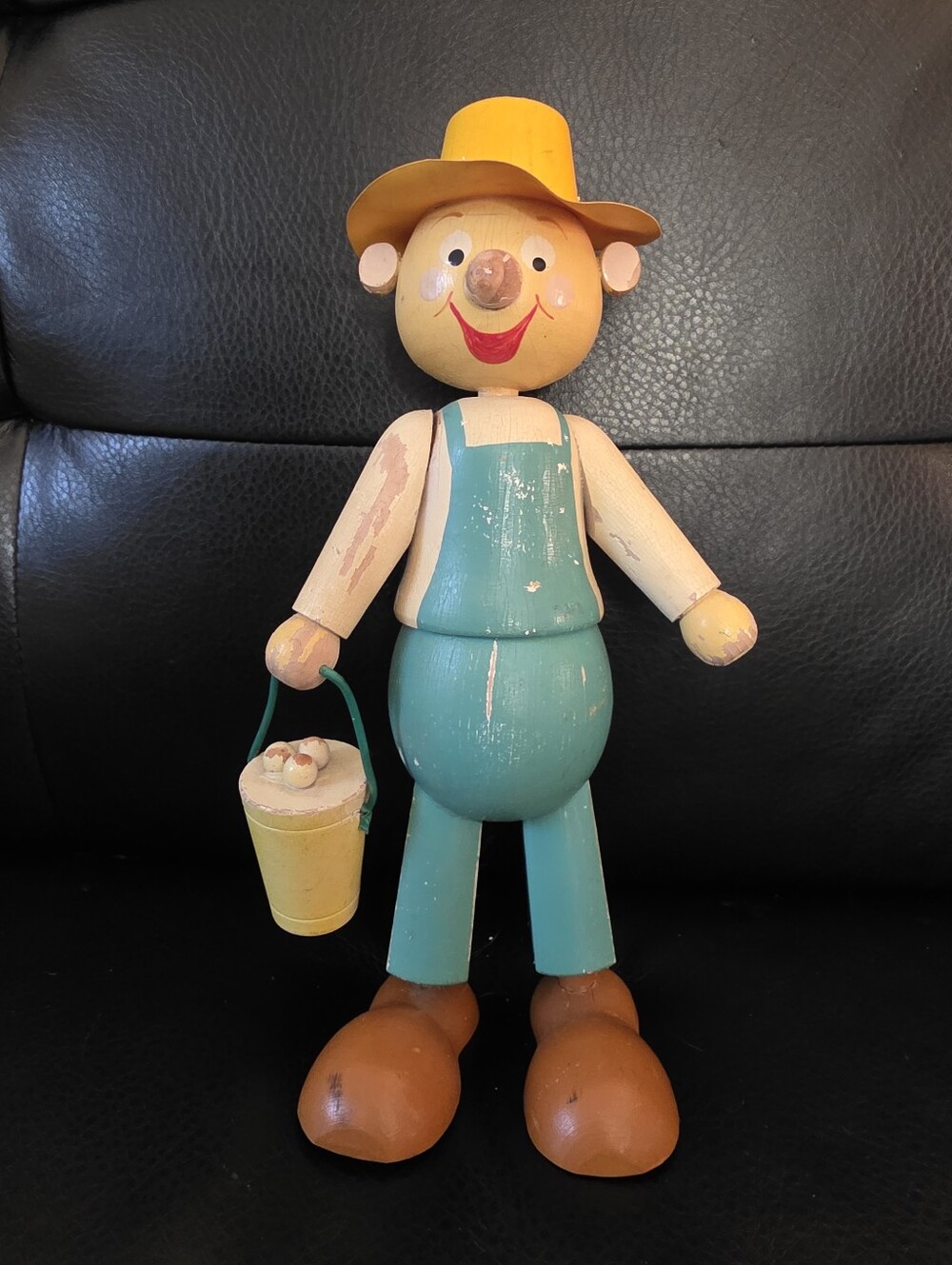 Rare Vintage 1960s Goula Wooden Farmer Coin Bank